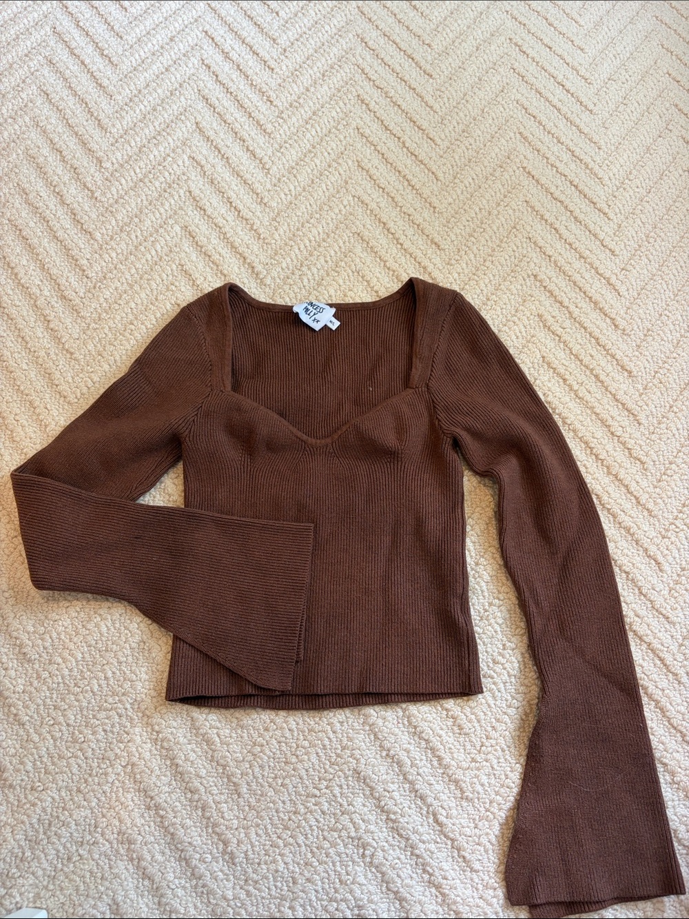Princess Polly Brown Ribbed Long Sleeve Sweetheart Top